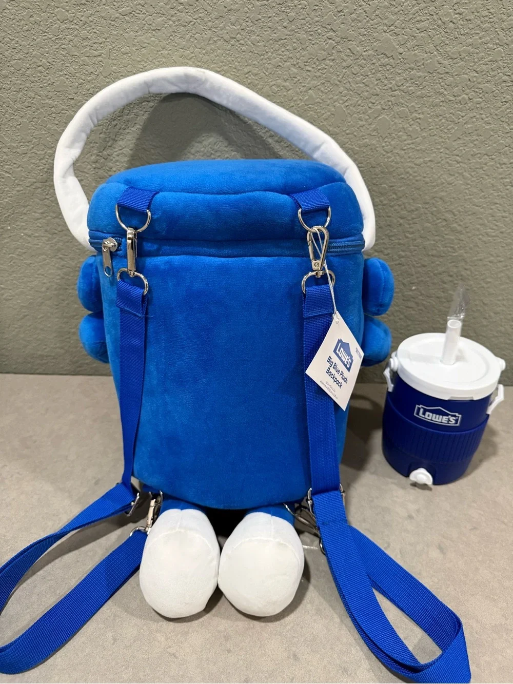 Lowe’s Big Blue Plush Backpack & Mini Bucket Cup Set Blue Bucket Mascot